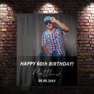 Custom photo black white guy 60th birthday tapestry