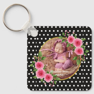 Custom Photo Black White Polka Dot Mother’s Day Key Ring
