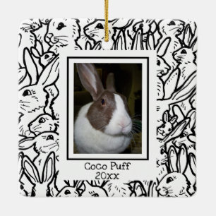 Custom Photo Black & White Rabbit Drawings Modern Ceramic Ornament