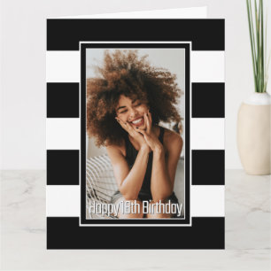 Custom Photo Black White Striped 18th Birthday Card