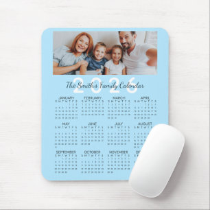 Custom Photo Blue 2026 Family Calendar Mouse Mat