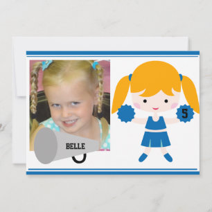 Custom Photo Blue Cheerleader Birthday Invite