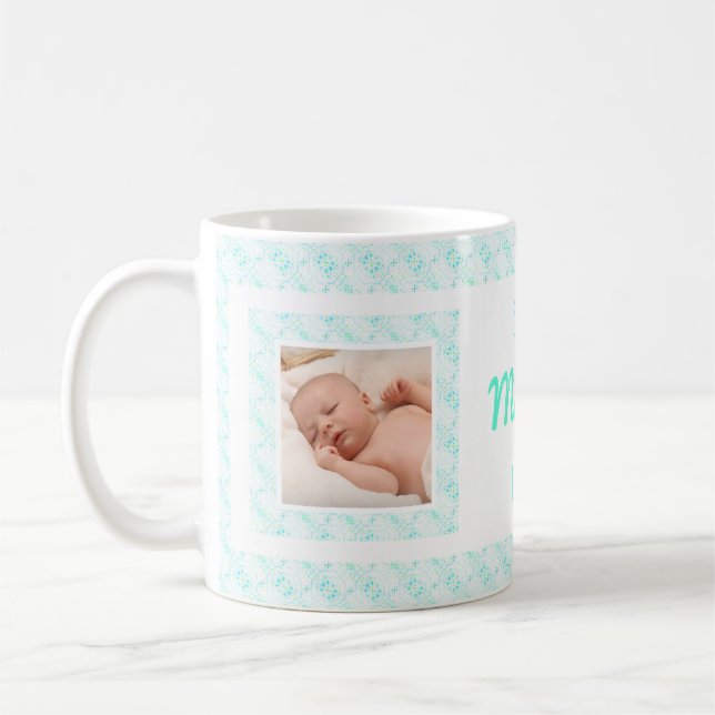 Custom Photo Blue Pattern Mother’s Day Mum Mummy Coffee Mug (Left)