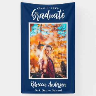 Custom Photo Blue School Color Graduation Banner