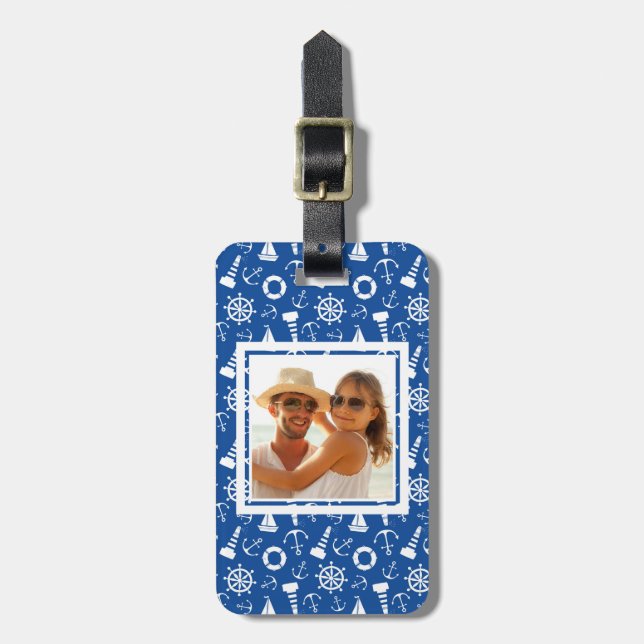 Custom Photo Blue Sea Pattern Luggage Tag (Front Vertical)