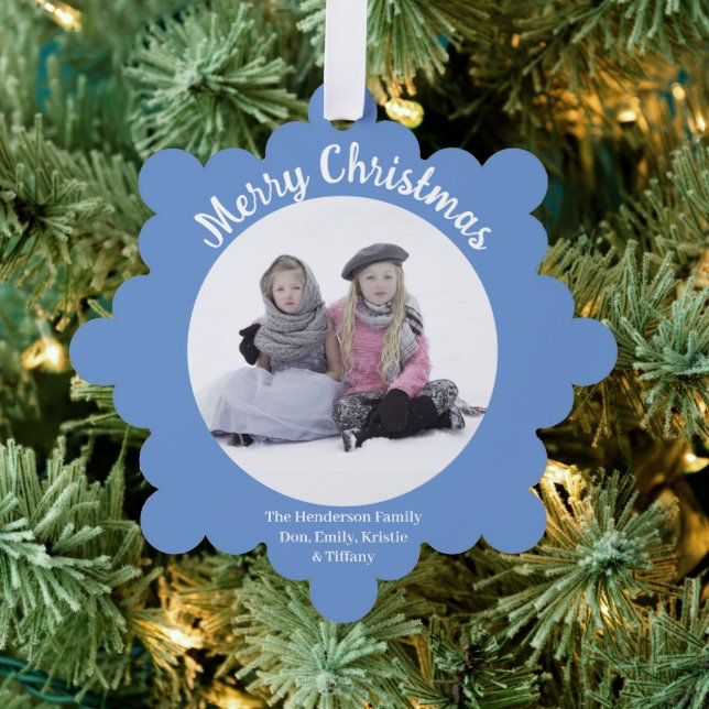 Custom Photo Blue  Tree Decoration Card (Insitu (Tree))