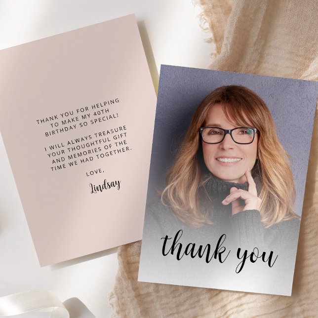 Custom Photo Blush Pink 40th Birthday Party Thank You Card (Creator Uploaded)