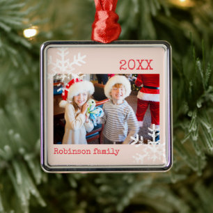 Custom Photo Blush Pink Ornament with Snowflakes