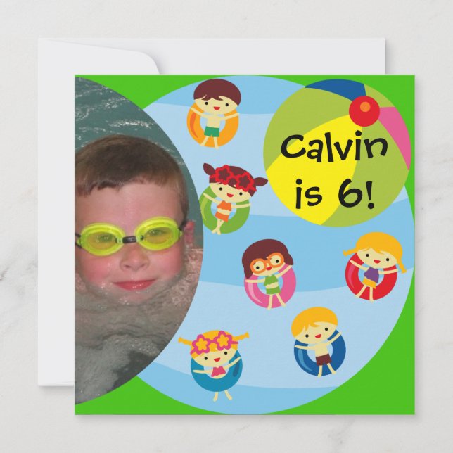 Custom Photo Boy Pool Party Swimming Birthday Invitation (Front)