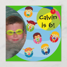 Custom Photo Boy Pool Party Swimming Birthday