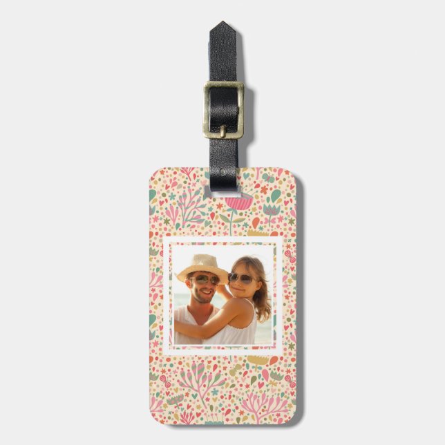 Custom Photo Bright floral pattern Luggage Tag (Front Vertical)