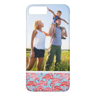 Custom Photo Bright Pink Flamingos On Blue iPhone 8 Plus/7 Plus Case