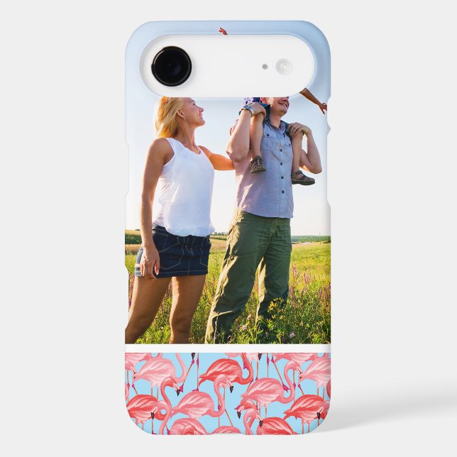 Custom Photo Bright Pink Flamingos On Blue Case-Mate iPhone Case (Back)