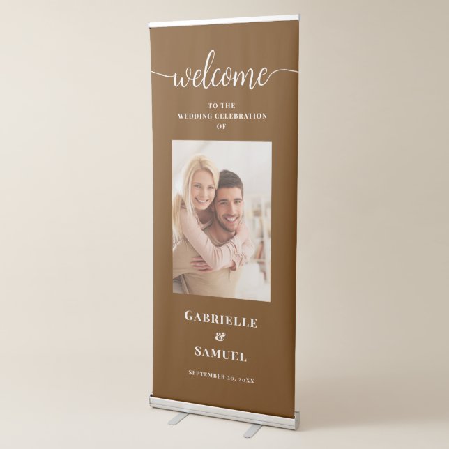 Custom Photo Brown Simple Wedding Welcome Retractable Banner (3/4)