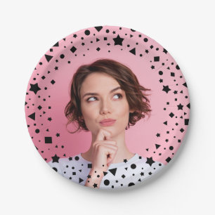 Custom Photo Brthday Confetti Border Paper Plate
