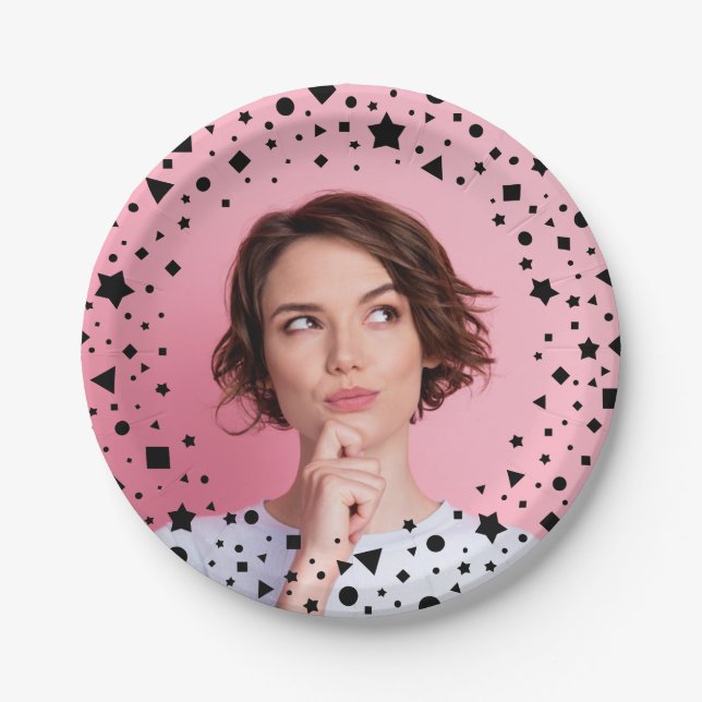 Custom Photo Brthday Confetti Border Paper Plate (Front)