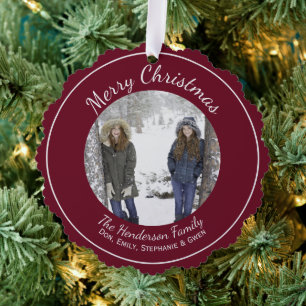 Custom Photo Burgundy Tree Decoration Card