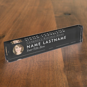 Custom Photo Business Elegant Modern Title Black Nameplate