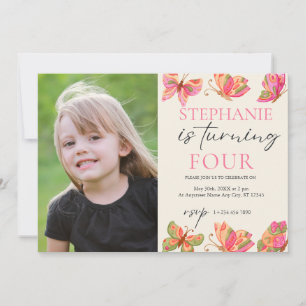 Custom Photo Butterfly Girls Birthday Party Invitation
