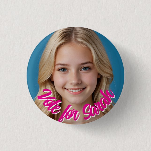 Custom Photo Button Pin – Personalized text Badge  (Front)