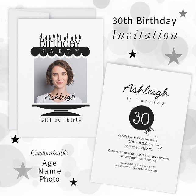 Custom Photo Cake 30th Birthday Invitation (Creator Uploaded)