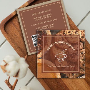 Custom Photo Cake Bakery Logo QR Code Square Business Card
