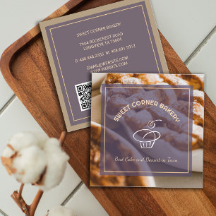 Custom Photo Cake Bakery Logo QR Code Square Business Card