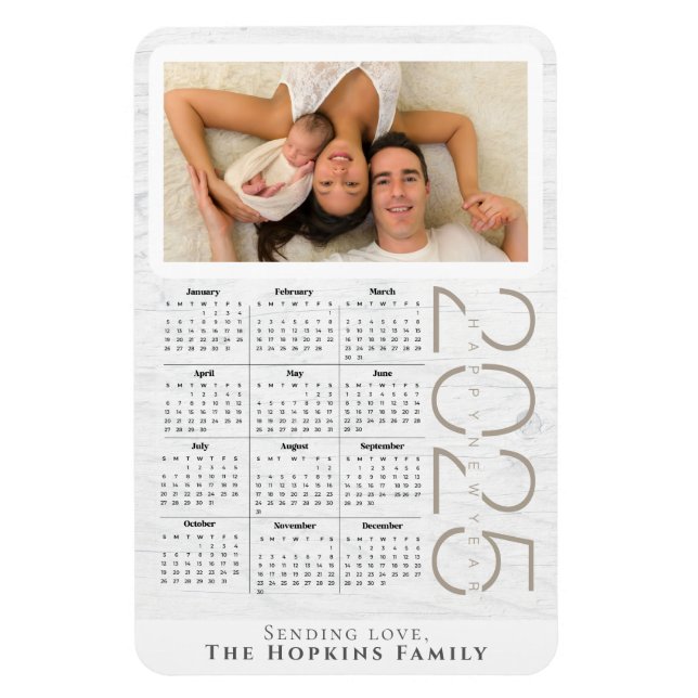Custom Photo Calendar Magnet Neutral White Wood (Vertical)