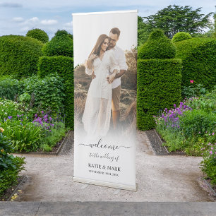 Custom Photo Calligraphy Script Wedding Welcome Retractable Banner