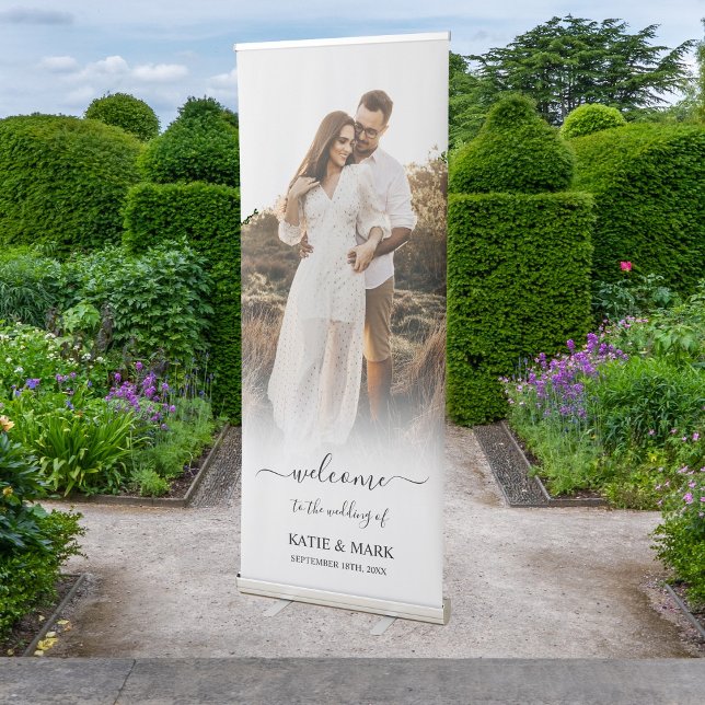 Custom Photo Calligraphy Script Wedding Welcome Retractable Banner (Custom Photo Calligraphy Script Wedding Welcome Retractable Banner)