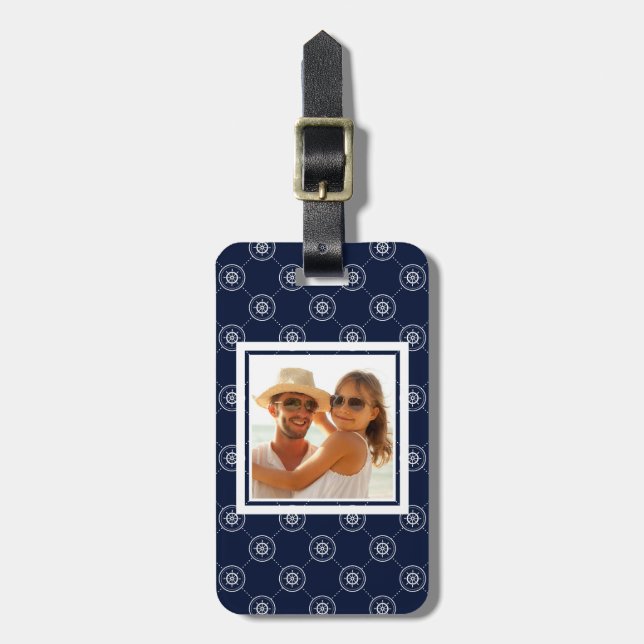 Custom Photo Captain'S Wheel Pattern Luggage Tag (Front Vertical)