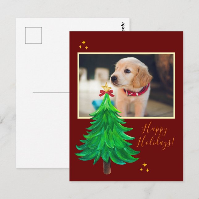 custom PHOTO card christmas dog pet watercolor (Front/Back)