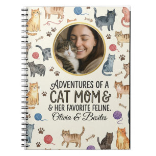 Custom Photo Cat Mum Watercolor Pattern Notebook