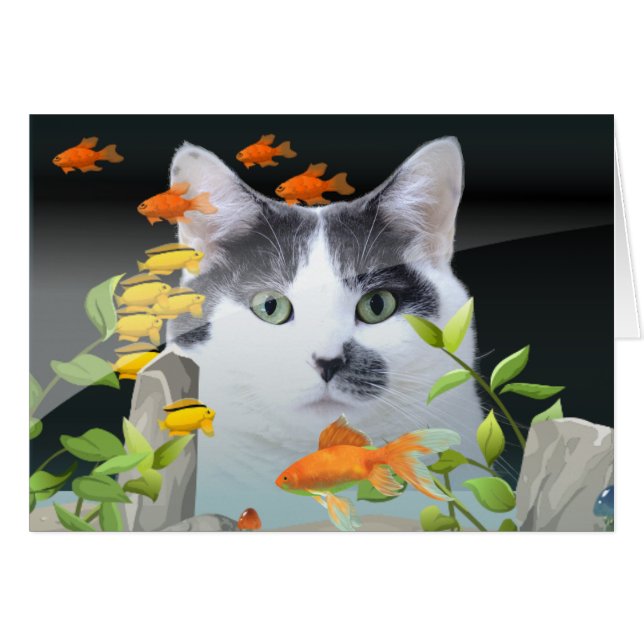 Custom Photo Cat Peering in Fish Tank (Front Horizontal)