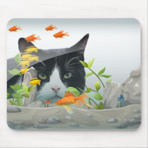 Custom Photo Cat Peering in Fish Tank Mouse Mat