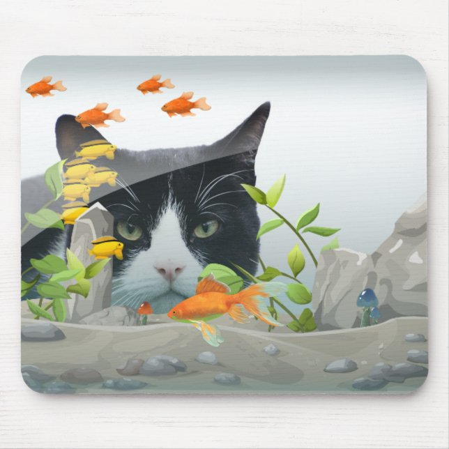 Custom Photo Cat Peering in Fish Tank Mouse Mat (Front)