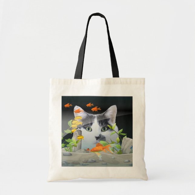 Custom Photo Cat Peering in Fish Tank Tote Bag (Front)