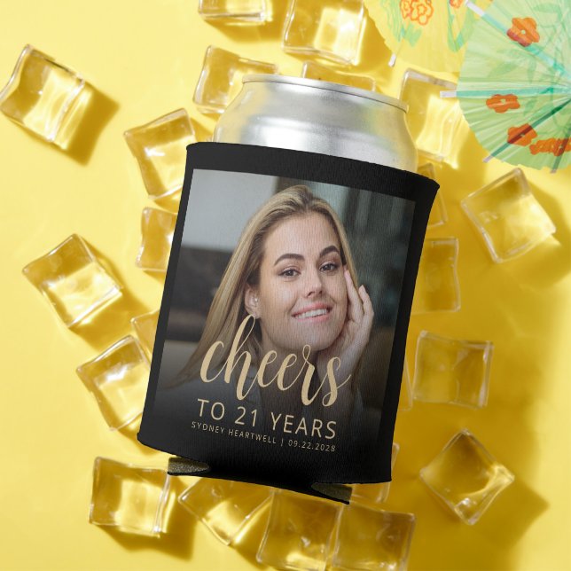 Custom Photo Cheers 21st Birthday Party Can Cooler (In Situ Summer)