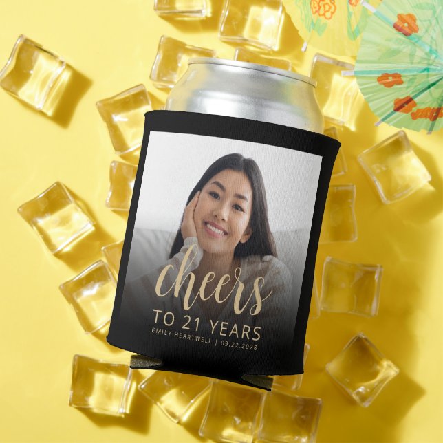 Custom Photo Cheers 21st Birthday Party Can Cooler (In Situ Summer)