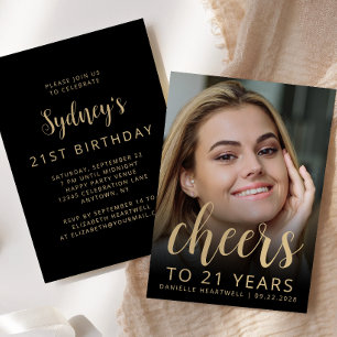 Custom Photo Cheers 21st Birthday Party Invitation