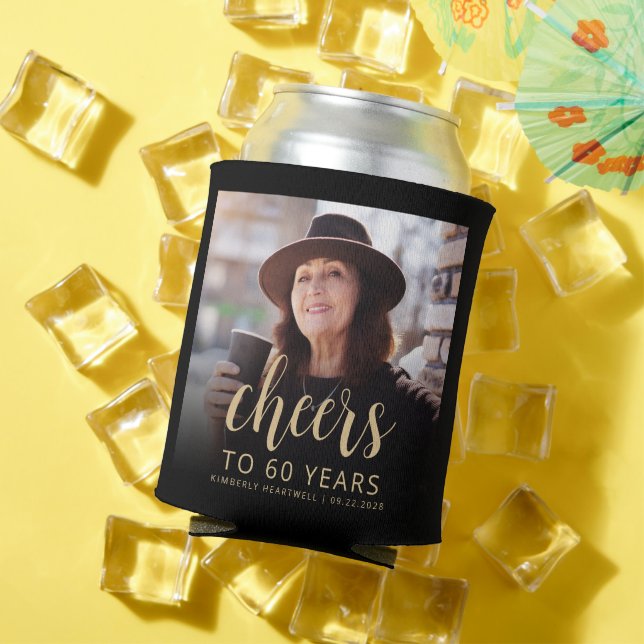 Custom Photo Cheers 60th Birthday Party Can Cooler (In Situ Summer)