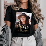 Custom Photo Cheers 60th Birthday Party Tri-Blend Shirt<br><div class="desc">This 60th birthday party t-shirt features the guest of honour's photo with a gold-coloured text overlay. The word "cheers" appears in elegant gold-coloured calligraphy script, followed by "to 60 years" and the guest of honour's name and birthday in sans serif font. A dark screen helps make the text pop. A...</div>