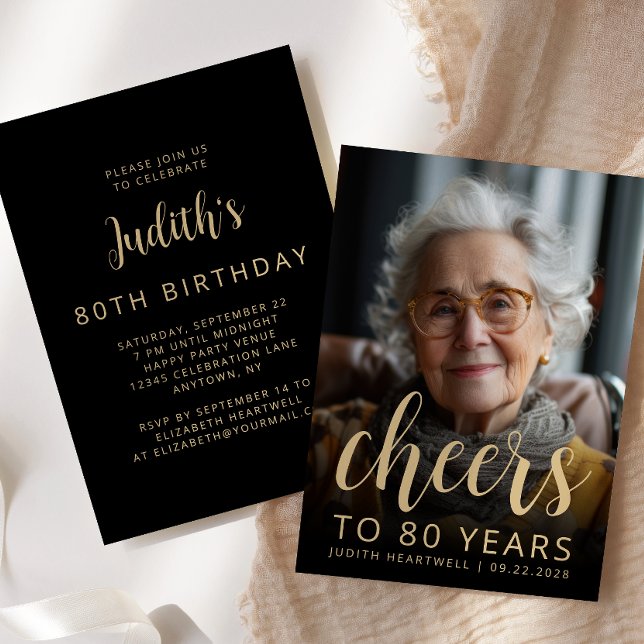 Custom Photo Cheers 80th Birthday Party Invitation (Creator Uploaded)