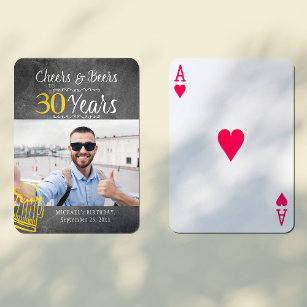 Custom photo Cheers and beers 30th men birthday Playing Cards