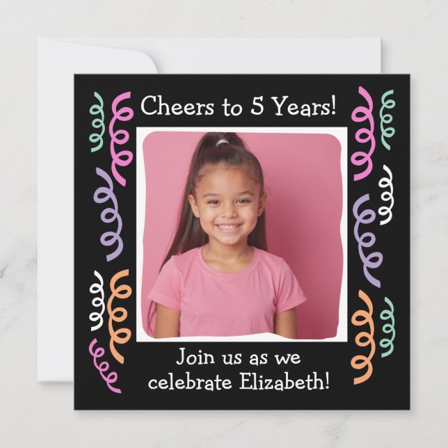 Custom Photo Cheers to 5 Years Birthday Streamers Invitation (Front)