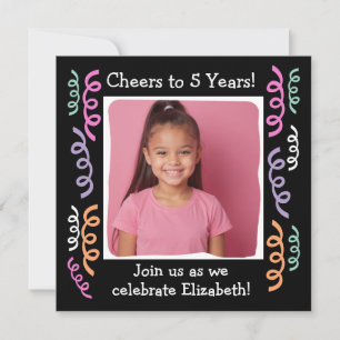 Custom Photo Cheers to 5 Years Birthday Streamers Invitation