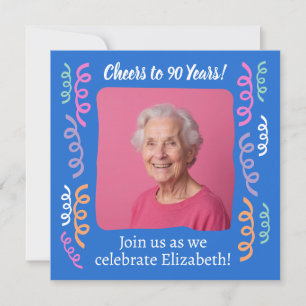 Custom Photo Cheers to 90 Years Birthday Streamers Invitation