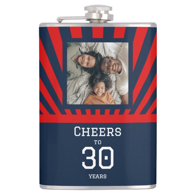 Custom photo Cheers to any age - birthday Hip Flask (Front)