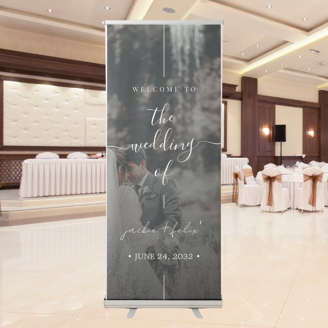 Custom Photo Chic Calligraphy Wedding Welcome Retractable Banner (Creator Uploaded)
