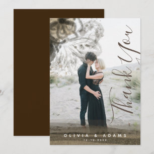 Custom Photo Chic Gold Floral Abstract Wedding Thank You Card